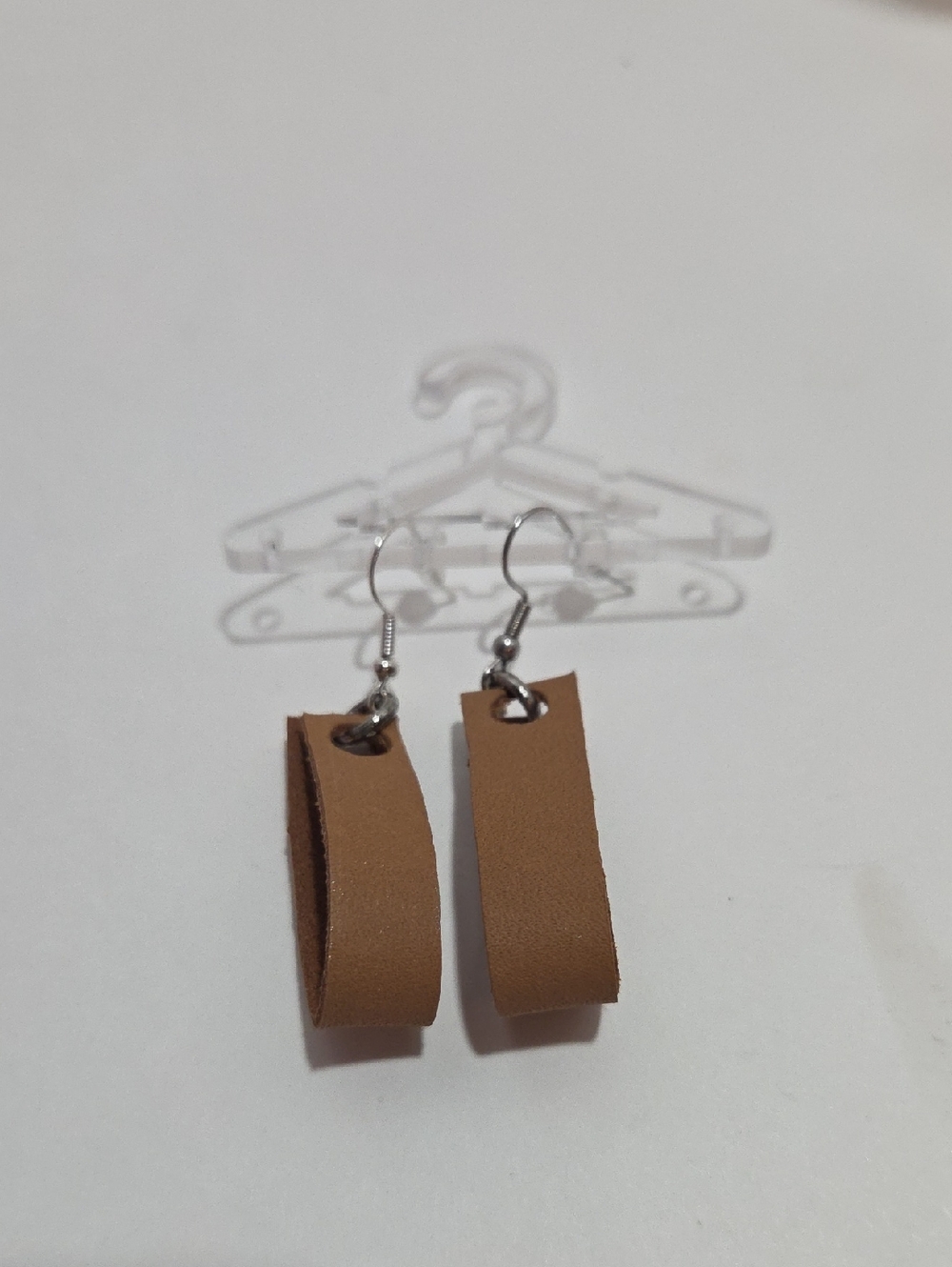 Brown Leather Loop Dangle Earrings Handmade